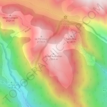 Mapa topográfico Mont Autcellier, altitud, relieve