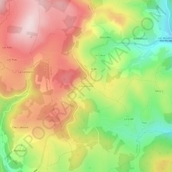 Mapa topográfico Les Essarts, altitud, relieve