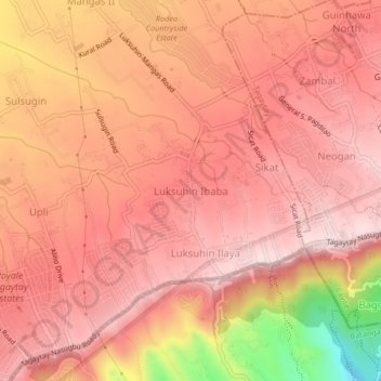 Mapa topográfico Luksuhin Ibaba, altitud, relieve