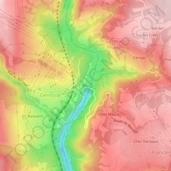Mapa topográfico Barrage, altitud, relieve