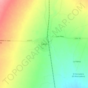 Mapa topográfico Carbó, altitud, relieve