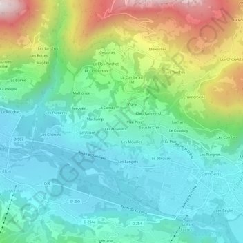 Mapa topográfico Plampraz, altitud, relieve