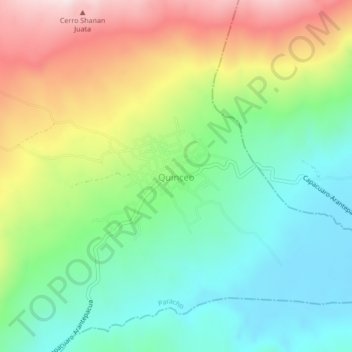 Mapa topográfico Quinceo, altitud, relieve