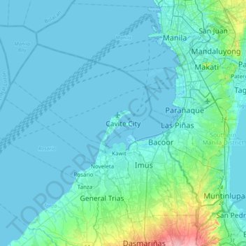 Mapa topográfico Cavite City, altitud, relieve