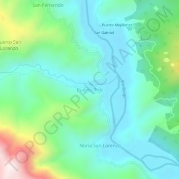 Mapa topográfico Puerto Rico, altitud, relieve