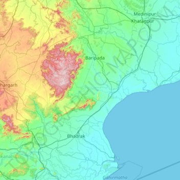 Mapa topográfico Tentulia, altitud, relieve