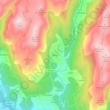 Mapa topográfico Banzas, altitud, relieve