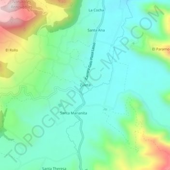 Mapa topográfico Zuleta, altitud, relieve