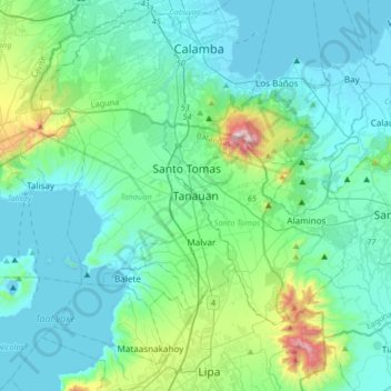 Mapa topográfico Tanauan, altitud, relieve