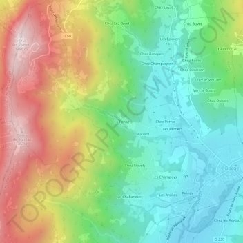 Mapa topográfico Le Penaz, altitud, relieve