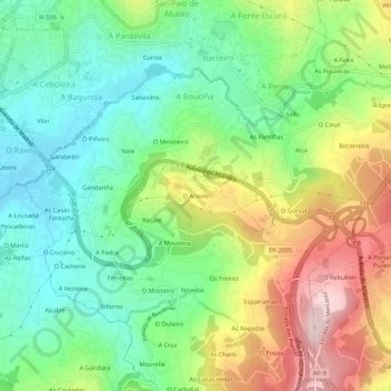 Mapa topográfico O Arieiro, altitud, relieve