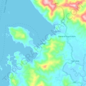 Mapa topográfico Libjo, altitud, relieve