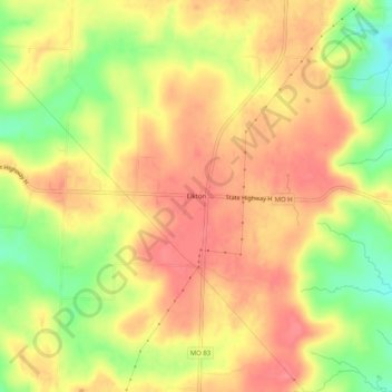 Mapa topográfico Elkton, altitud, relieve