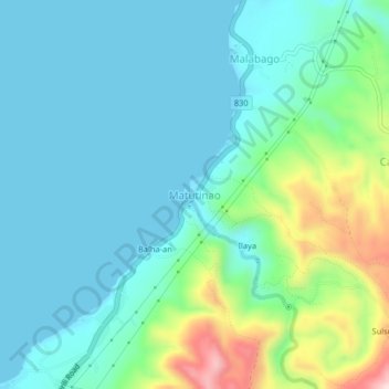 Mapa topográfico Matutinao, altitud, relieve