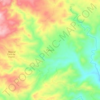 Mapa topográfico Pavas, altitud, relieve
