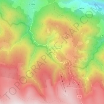 Mapa topográfico Malavieille, altitud, relieve