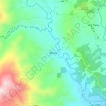 Mapa topográfico El Roble, altitud, relieve