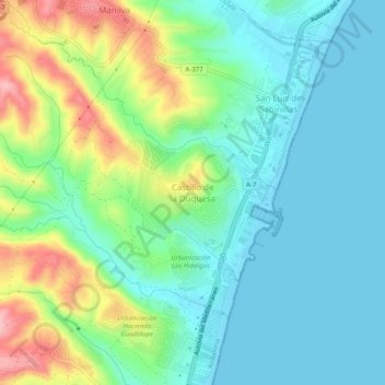 Mapa topográfico Castillo de la Duquesa, altitud, relieve