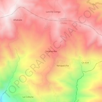 Mapa topográfico Salabamba, altitud, relieve