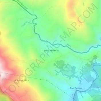 Mapa topográfico Tierras Morenas, altitud, relieve