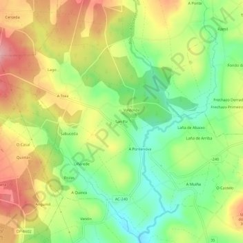 Mapa topográfico San Fiz, altitud, relieve