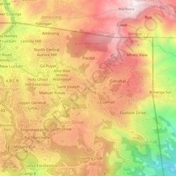 Mapa topográfico Pacdal, altitud, relieve