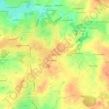 Mapa topográfico La Penneraiserie, altitud, relieve