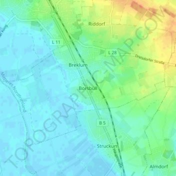 Mapa topográfico Borsbüll, altitud, relieve