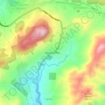 Mapa topográfico Gaway-Gaway, altitud, relieve