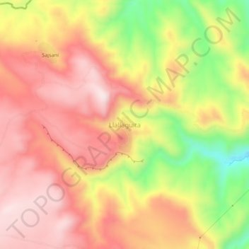 Mapa topográfico Llallaguita, altitud, relieve