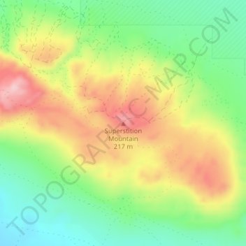 Mapa topográfico Superstition Mountain, altitud, relieve
