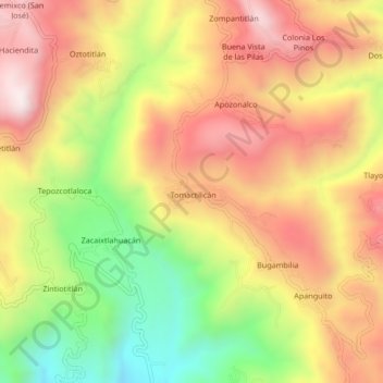 Mapa topográfico Tomactilicán, altitud, relieve