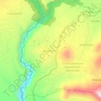 Mapa topográfico Tepetzingo, altitud, relieve
