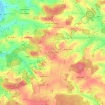Mapa topográfico Kiemertshofen, altitud, relieve