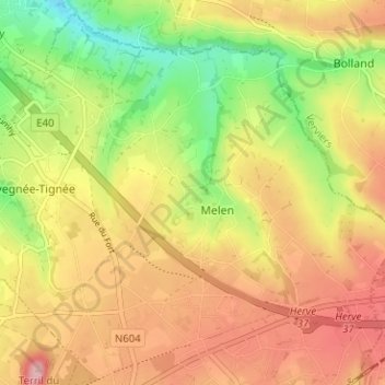 Mapa topográfico Cerexhe, altitud, relieve