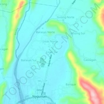 Mapa topográfico Lioac Sur, altitud, relieve
