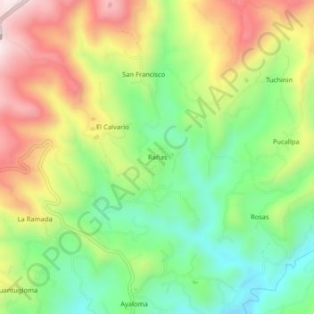 Mapa topográfico Rañas, altitud, relieve