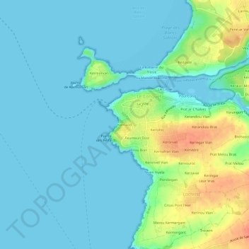 Mapa topográfico Kernaod, altitud, relieve