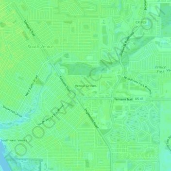 Mapa topográfico Venice Groves, altitud, relieve