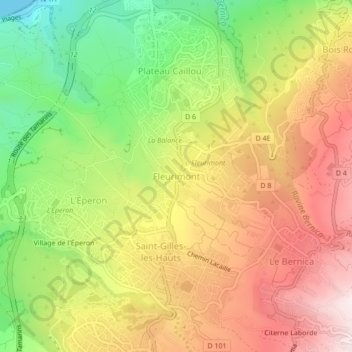 Mapa topográfico Fleurimont, altitud, relieve