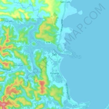 Mapa topográfico Taft, altitud, relieve