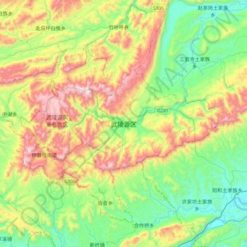 Mapa topográfico 武陵源区, altitud, relieve
