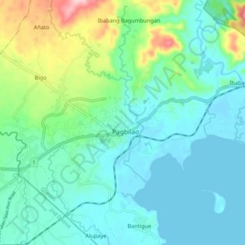 Mapa topográfico Pagbilao, altitud, relieve