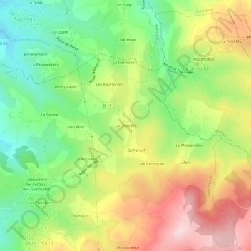 Mapa topográfico La Coissière, altitud, relieve