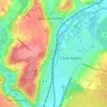 Mapa topográfico Parmain, altitud, relieve