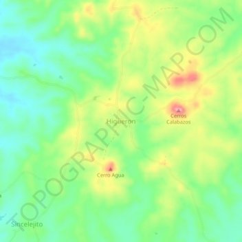 Mapa topográfico Corregimiento Higueron, altitud, relieve
