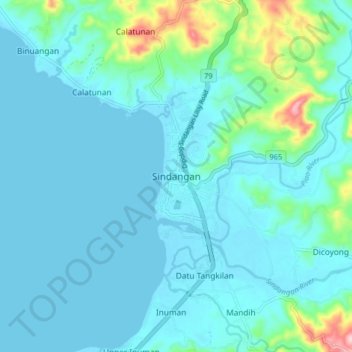 Mapa topográfico Sindangan, altitud, relieve