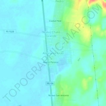 Mapa topográfico Almirante Grau, altitud, relieve