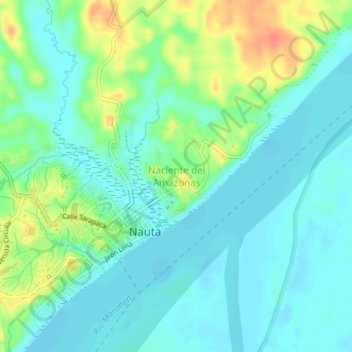 Mapa topográfico Naciente del Amazonas, altitud, relieve