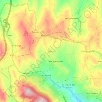 Mapa topográfico Cotovios, altitud, relieve